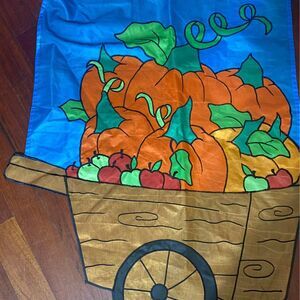 Fall thanksgiving Halloween harvest large garden flag pumpkin wagon decoration